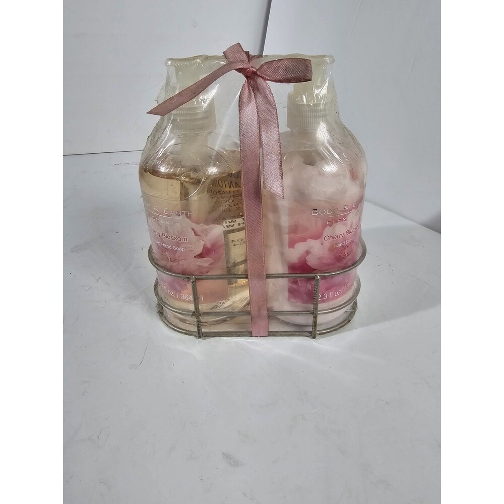 Body And Earth Elements Wire Caddy Set Cherry Blossom Hand Soap Lotion